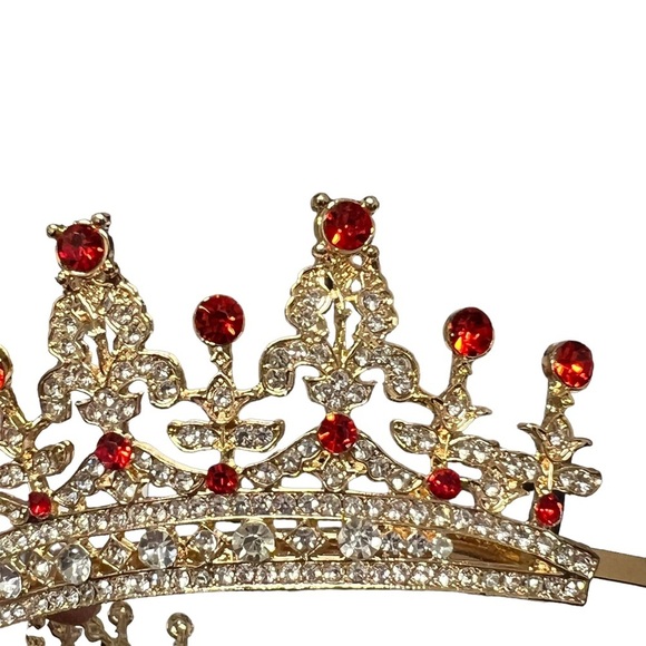 Gold Orange-Red Rhinestone Tiara Crown main image 6